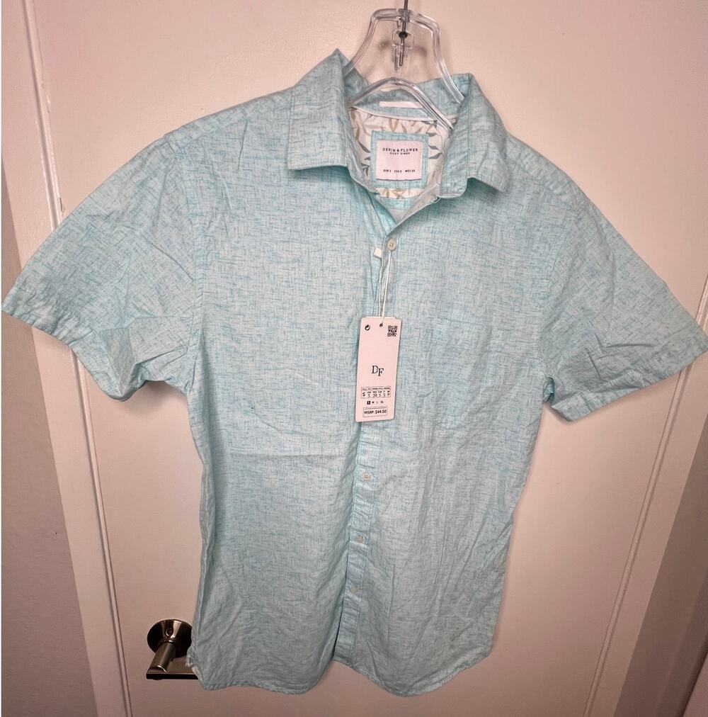 Denim & Flower Ricky Singh Men's Button Up Shirt Aqua NEW ~ Size S